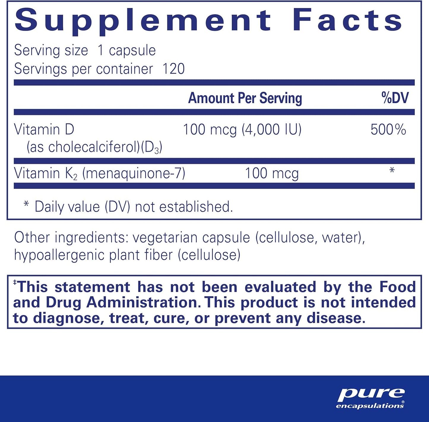 Vitamin D3 & K2 4,000 IU/100 mcg Dietary Supplement