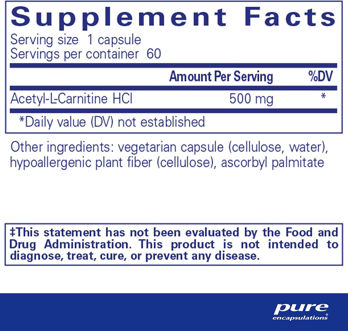 Acetyl-l-Carnitine 500 mg Dietary Supplement